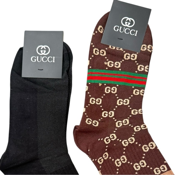 NWT 2 Pair Gucci Outlet Men's Black and Brown Socks - Picture 2 of 5